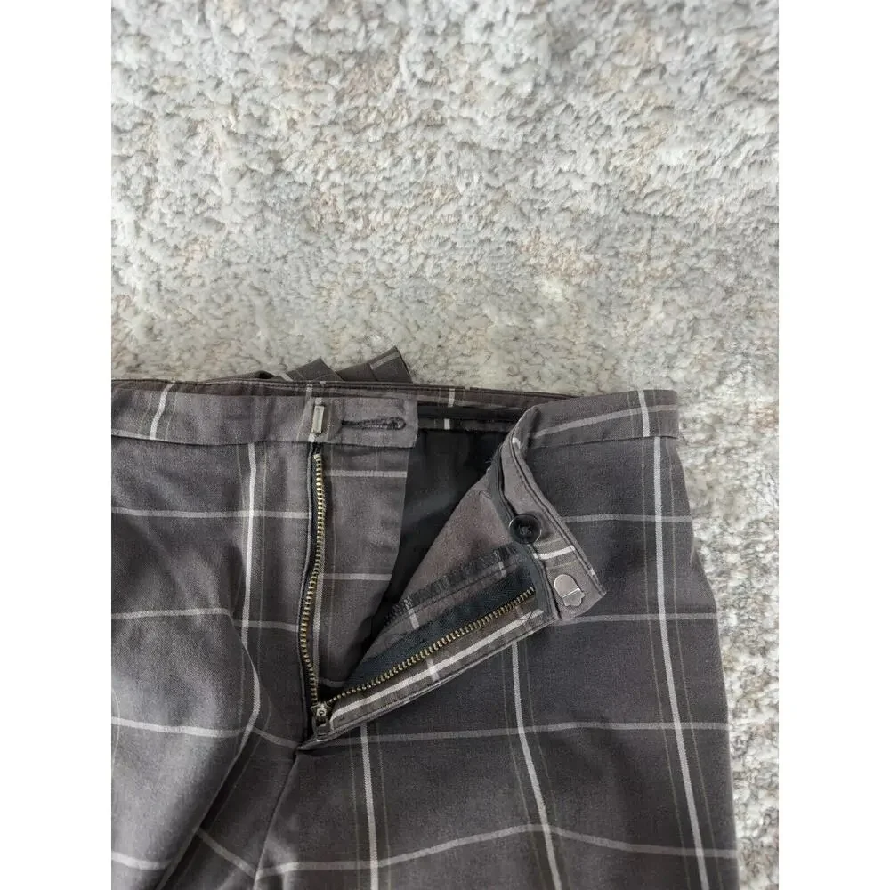 Free People Women Size 8 Checker Ankle Pants Gray Button Zip Cotton Blend Casual